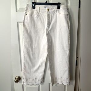 NWT Croft & Barrow Mid-Rise Cropped White Pants Jeans Plus Size 16 Eyelet Hem